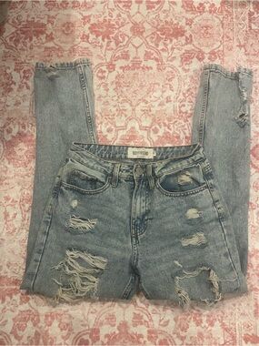 Boyfriend Ripped Denim Jeans - Light Blue